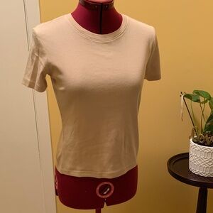 Zara Cream Round Neck Short Sleeve Tee